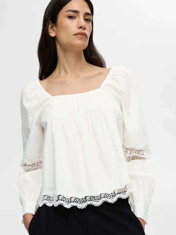 Toppe Og Bluser>SELECTED BLONDE LANGÆRMET BLUSE White