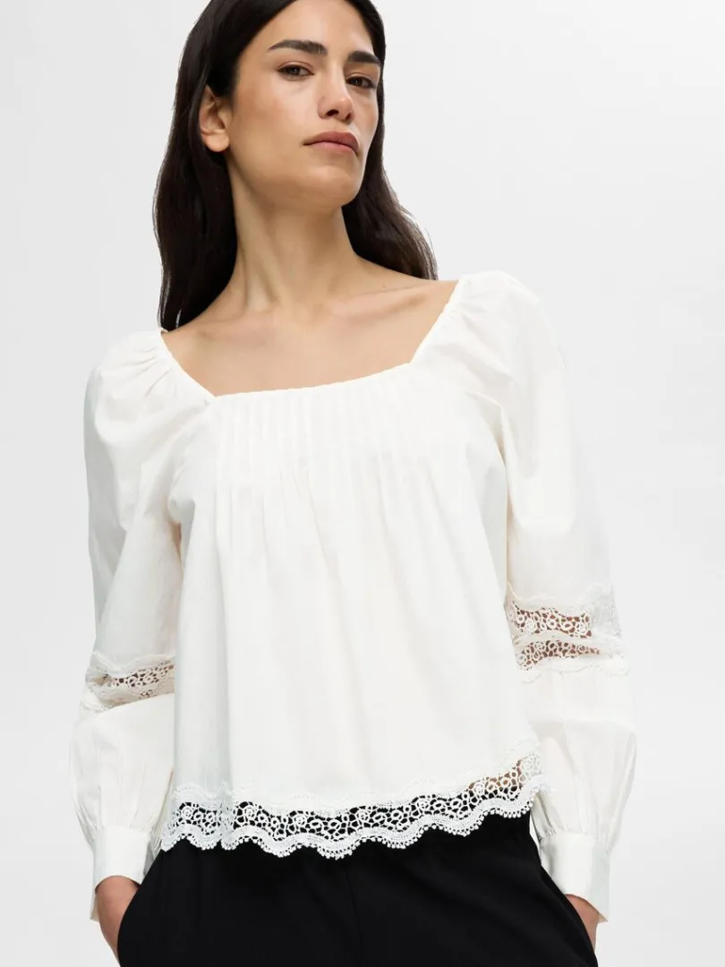 blonde_langrmet_bluse_2.webp Toppe Og Bluser>SELECTED BLONDE LANGÆRMET BLUSE White