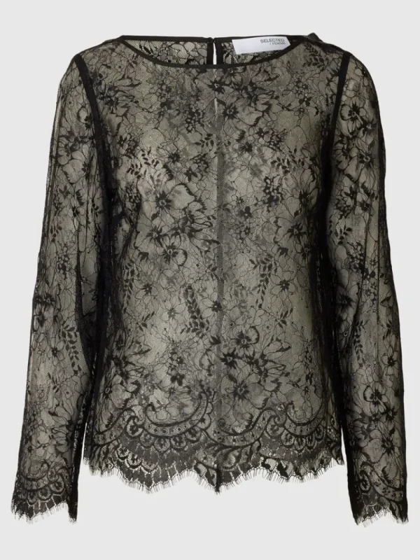 Toppe Og Bluser>SELECTED BLONDE TOP MED LANGE ÆRMER Black