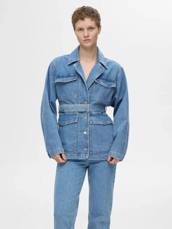 Overtøj>SELECTED BÆLTE- DENIMJAKKE Blue