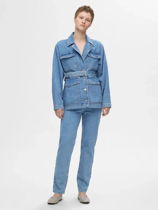 Overtøj>SELECTED BÆLTE- DENIMJAKKE Blue