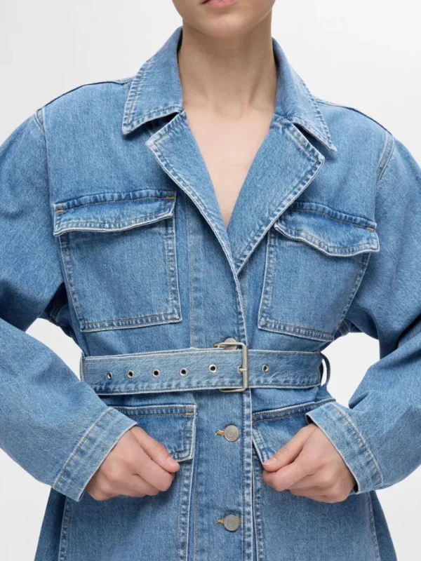 Overtøj>SELECTED BÆLTE- DENIMJAKKE Blue