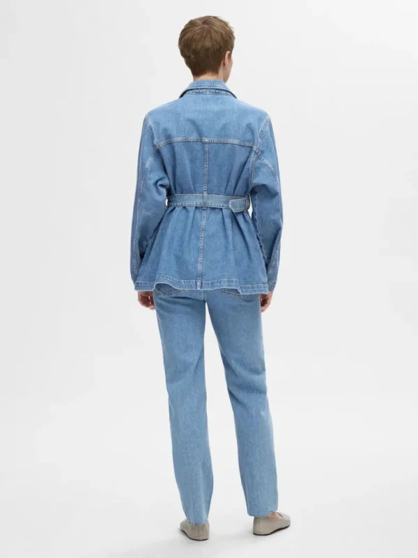 Overtøj>SELECTED BÆLTE- DENIMJAKKE Blue