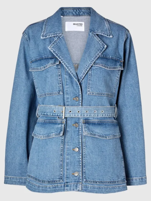 Overtøj>SELECTED BÆLTE- DENIMJAKKE Blue