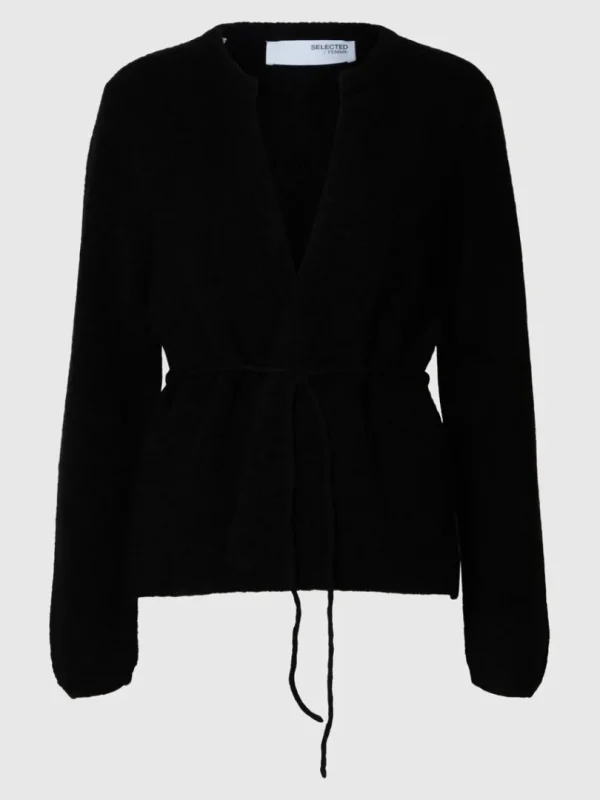 Strik>SELECTED BÆLTE- STRIKKET CARDIGAN Black