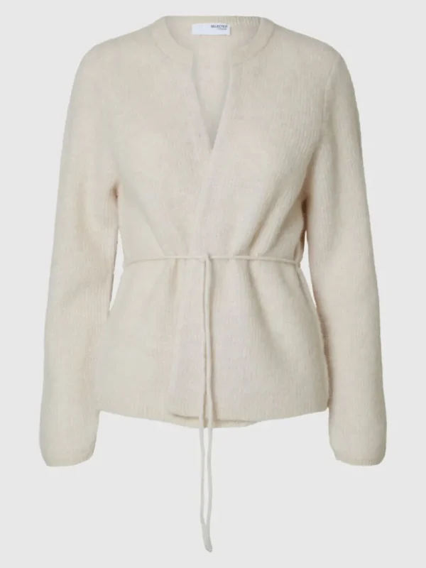 Strik>SELECTED BÆLTE- STRIKKET CARDIGAN Beige