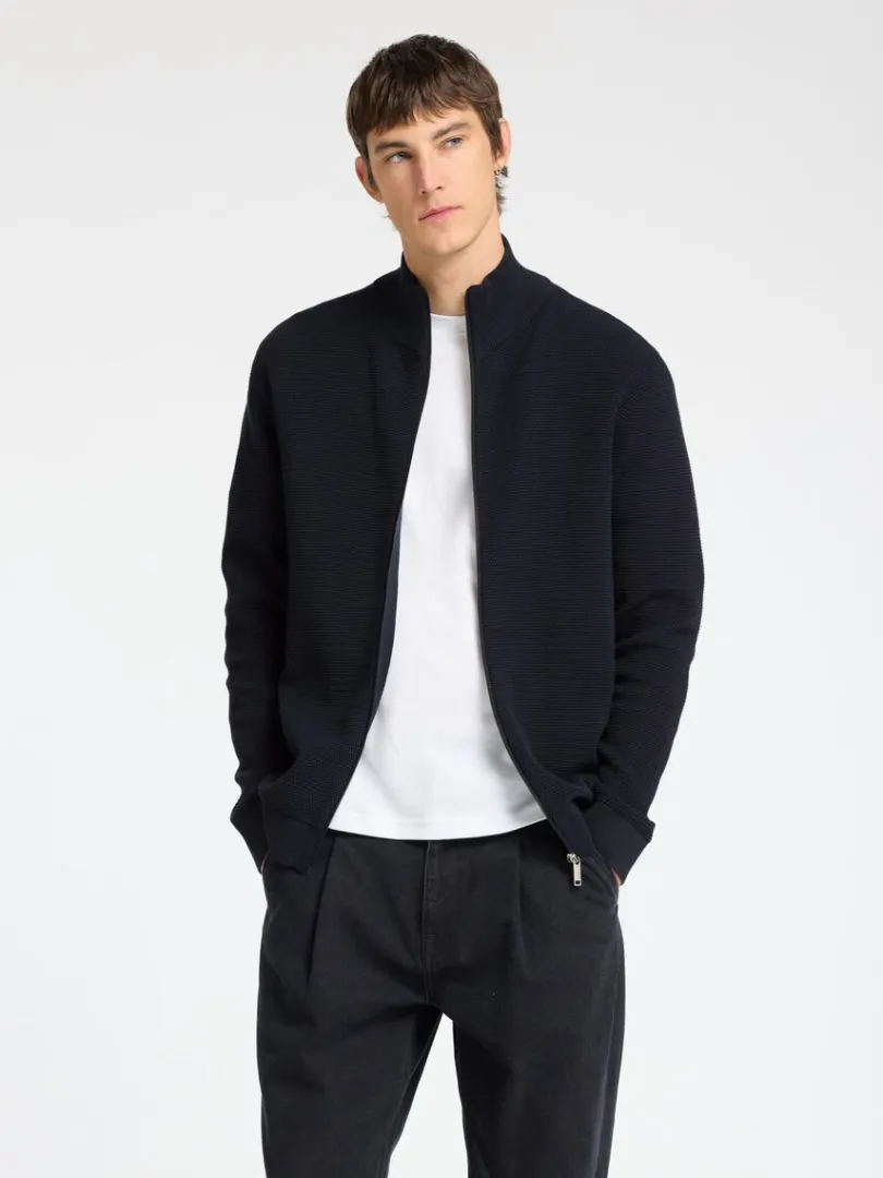 bomuld_cardigan_med_lynl_0-1.webp Overtøj | Strik>SELECTED 100% BOMULD CARDIGAN MED LYNLÅS Blue