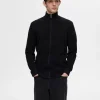 Strik>SELECTED 100% BOMULD CARDIGAN MED LYNLÅS Black