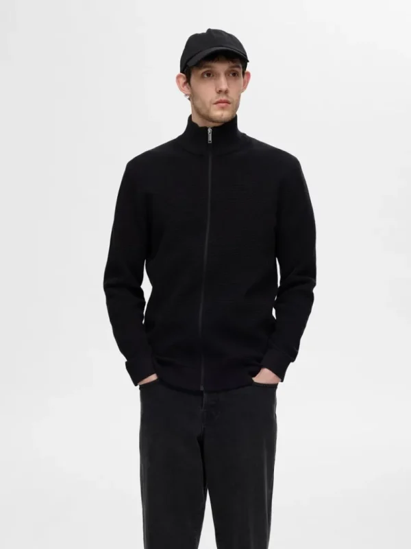 Strik>SELECTED 100% BOMULD CARDIGAN MED LYNLÅS Black