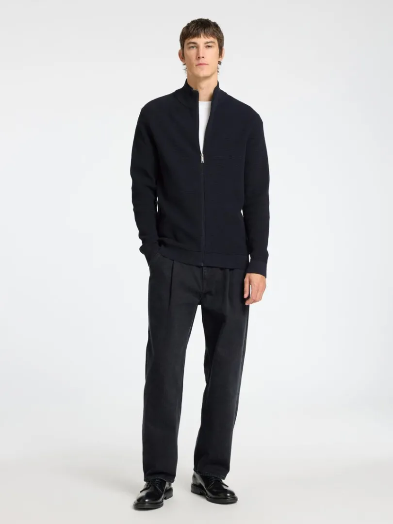 bomuld_cardigan_med_lynl_1-1.webp Overtøj | Strik>SELECTED 100% BOMULD CARDIGAN MED LYNLÅS Blue