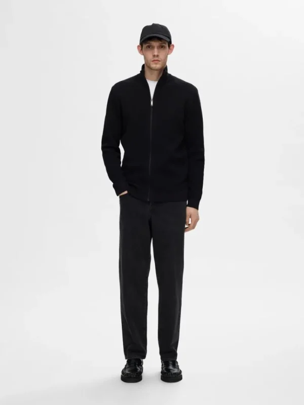 Strik>SELECTED 100% BOMULD CARDIGAN MED LYNLÅS Black