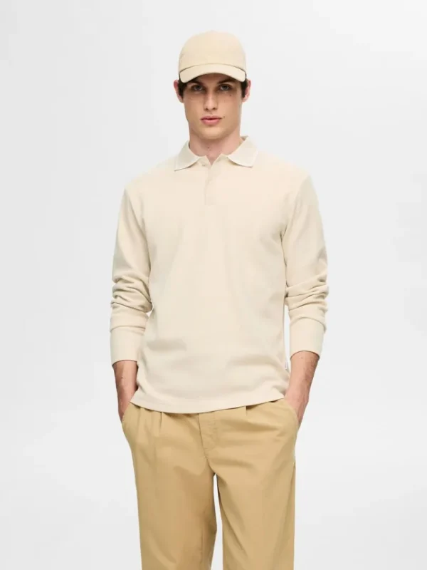 Poloer>SELECTED 100% BOMULD LANGÆRMET POLO Beige