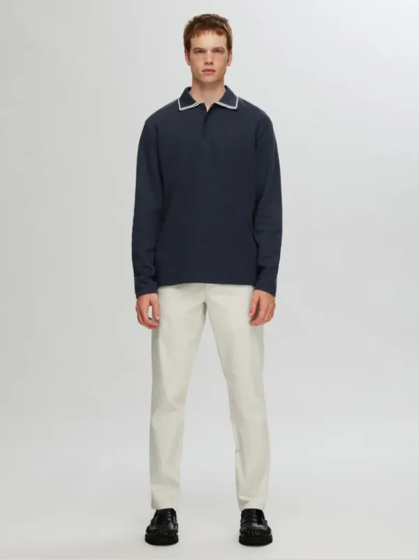 Poloer>SELECTED 100% BOMULD LANGÆRMET POLO Blue