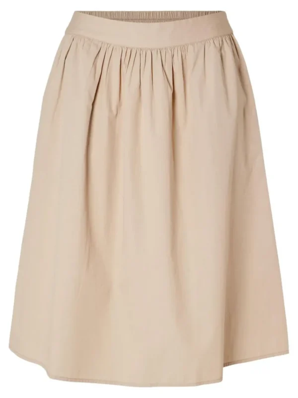 Nederdele>SELECTED BOMULD MIDINEDERDEL Beige