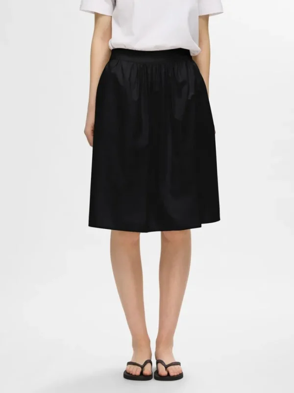 Nederdele>SELECTED BOMULD MIDINEDERDEL Black
