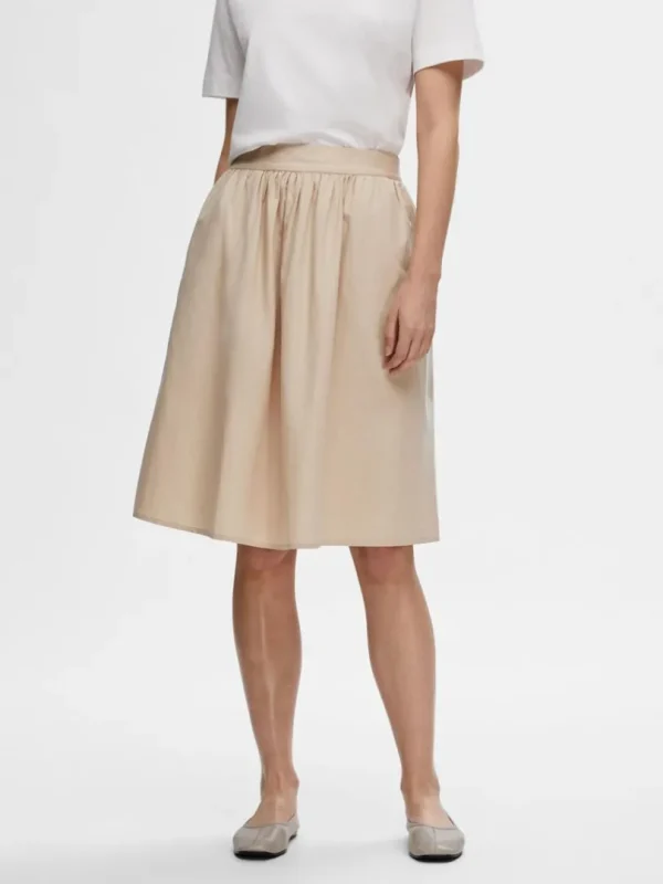 Nederdele>SELECTED BOMULD MIDINEDERDEL Beige