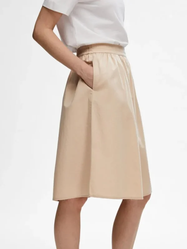 Nederdele>SELECTED BOMULD MIDINEDERDEL Beige