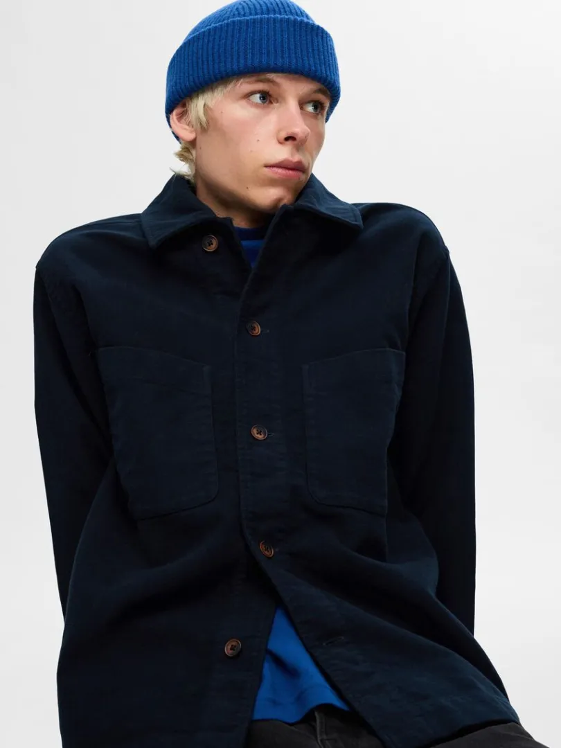 bomuld_overshirt_3-1.webp Overtøj | Skjorter>SELECTED 100% BOMULD OVERSHIRT Blue