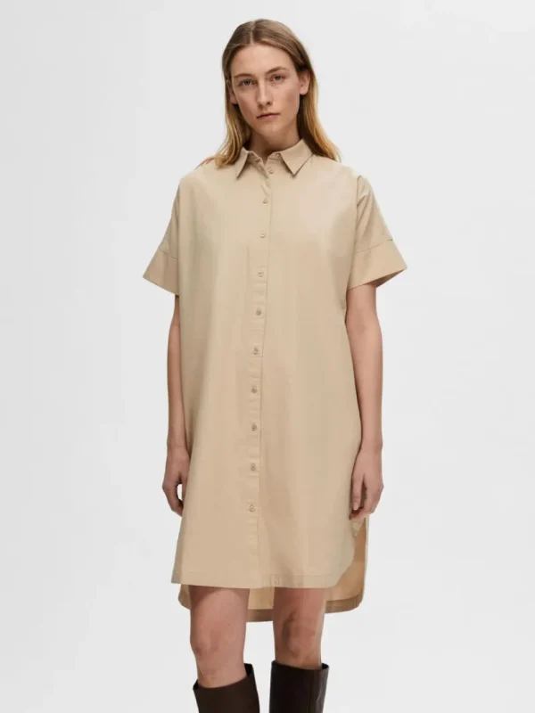 Kjoler>SELECTED BOMULD SKJORTEKJOLE Beige