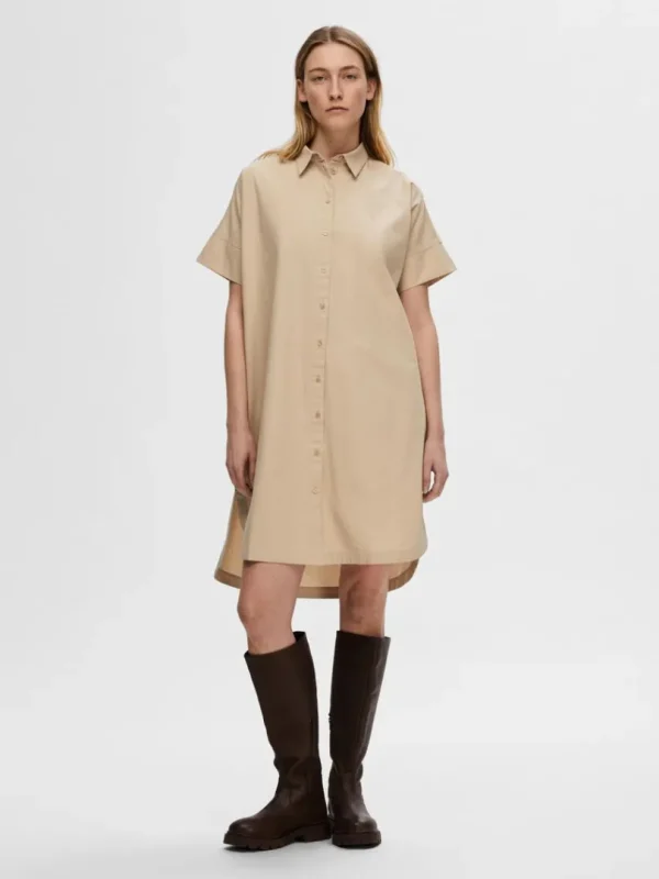 Kjoler>SELECTED BOMULD SKJORTEKJOLE Beige
