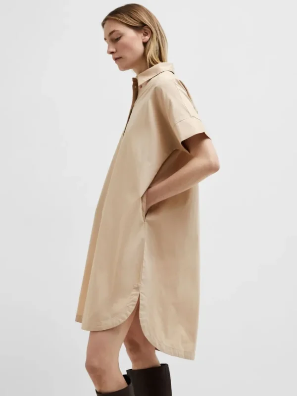 Kjoler>SELECTED BOMULD SKJORTEKJOLE Beige