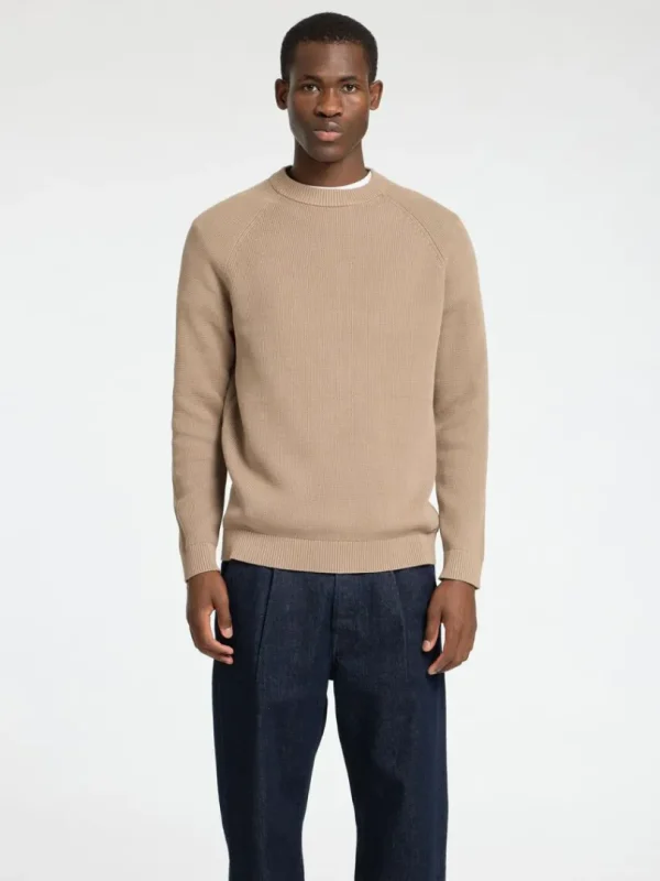 Strik>SELECTED 100% BOMULD SWEATER MED RUND HALS Beige