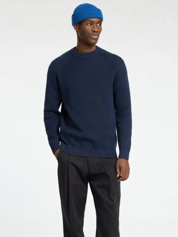 Strik>SELECTED 100% BOMULD SWEATER MED RUND HALS Blue