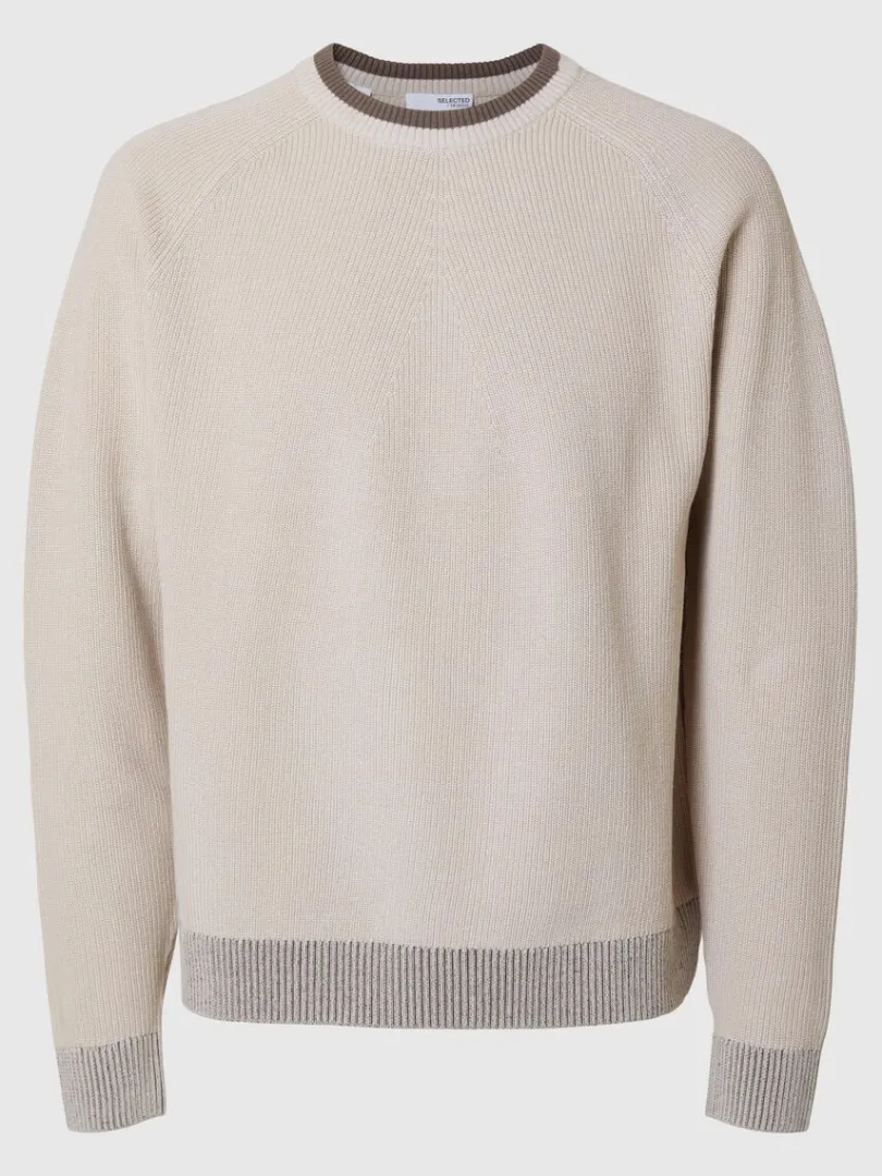 bomuld_sweater_med_rund__0-3.webp Strik>SELECTED 100% BOMULD SWEATER MED RUND HALS Beige