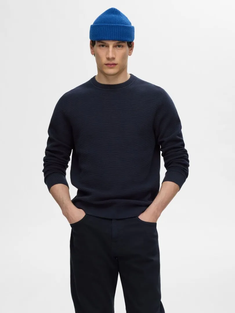 bomuld_sweater_med_rund__0-6.webp Strik>SELECTED 100% BOMULD SWEATER MED RUND HALS Blue