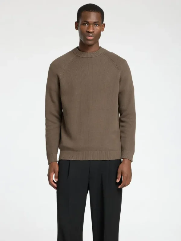 Strik>SELECTED 100% BOMULD SWEATER MED RUND HALS Brown