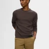 Strik>SELECTED 100% BOMULD SWEATER MED RUND HALS Brown