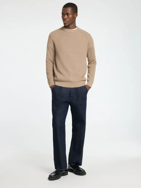 Strik>SELECTED 100% BOMULD SWEATER MED RUND HALS Beige