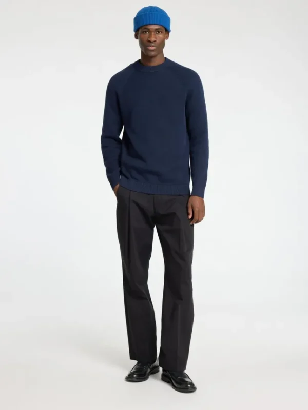 Strik>SELECTED 100% BOMULD SWEATER MED RUND HALS Blue