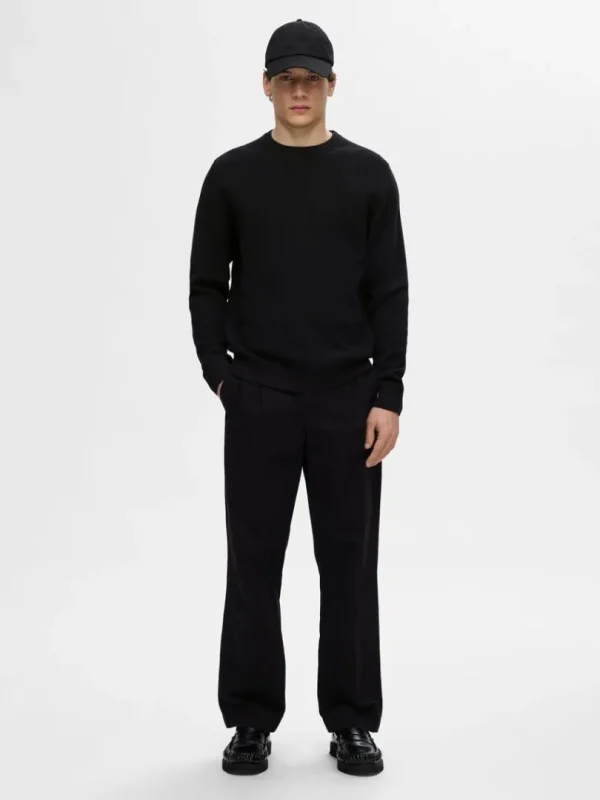 Strik>SELECTED 100% BOMULD SWEATER MED RUND HALS Black