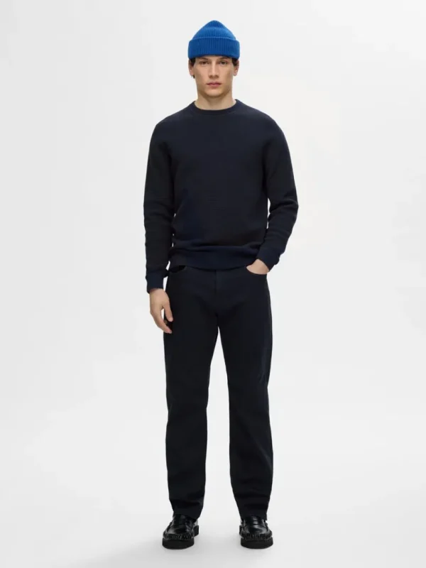 Strik>SELECTED 100% BOMULD SWEATER MED RUND HALS Blue