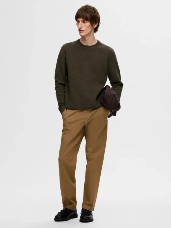 Strik>SELECTED 100% BOMULD SWEATER MED RUND HALS Green