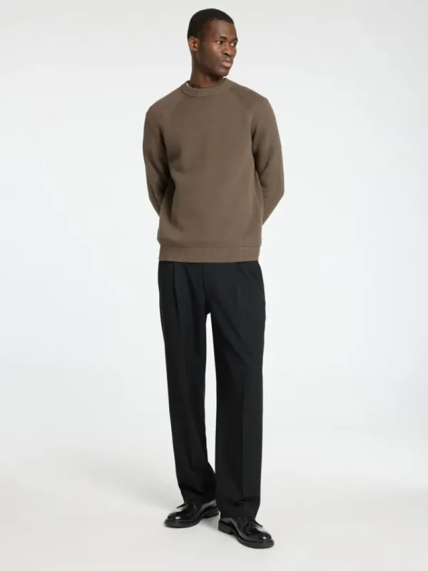 Strik>SELECTED 100% BOMULD SWEATER MED RUND HALS Brown
