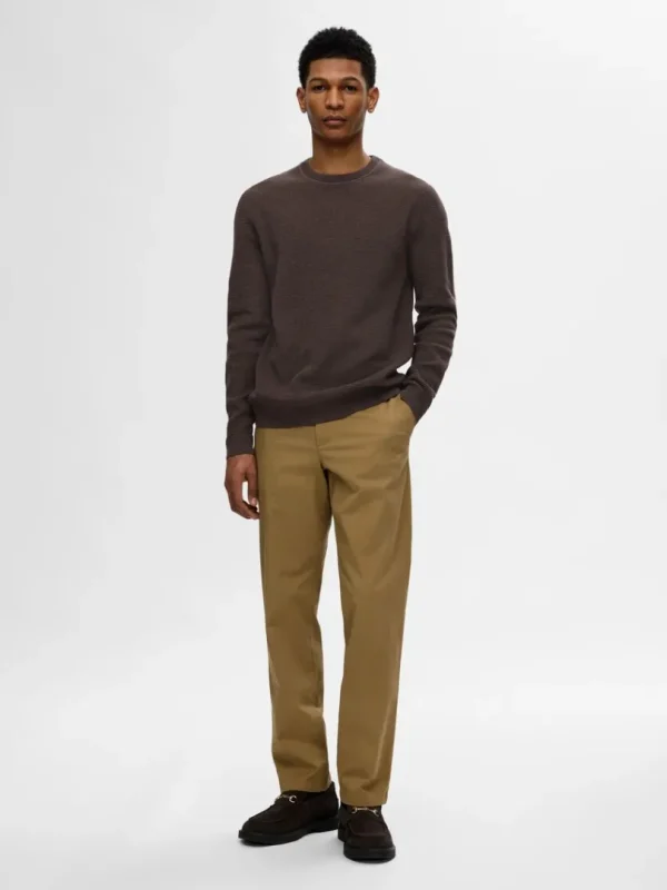Strik>SELECTED 100% BOMULD SWEATER MED RUND HALS Brown