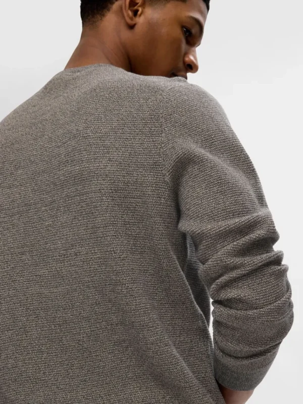 Strik>SELECTED 100% BOMULD SWEATER MED RUND HALS Grey