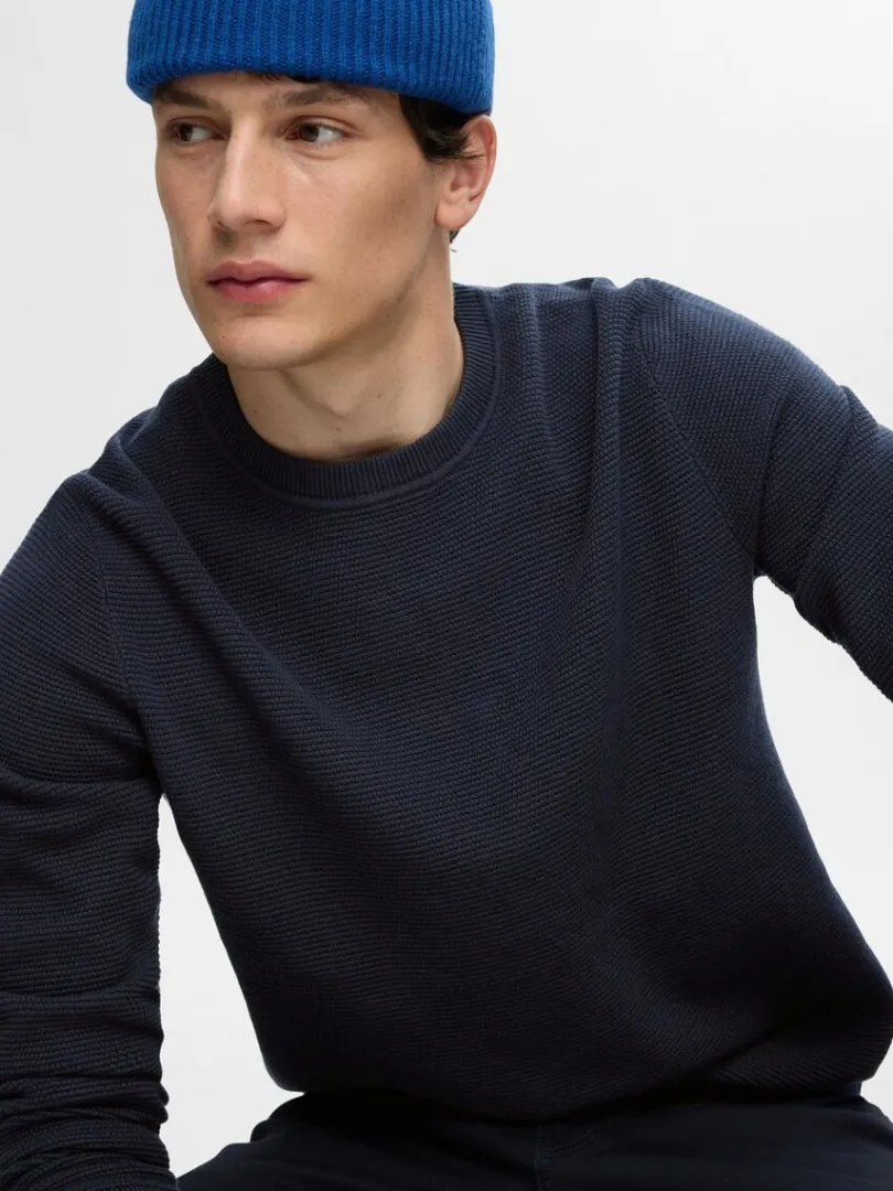 bomuld_sweater_med_rund__2-5.webp Strik>SELECTED 100% BOMULD SWEATER MED RUND HALS Blue