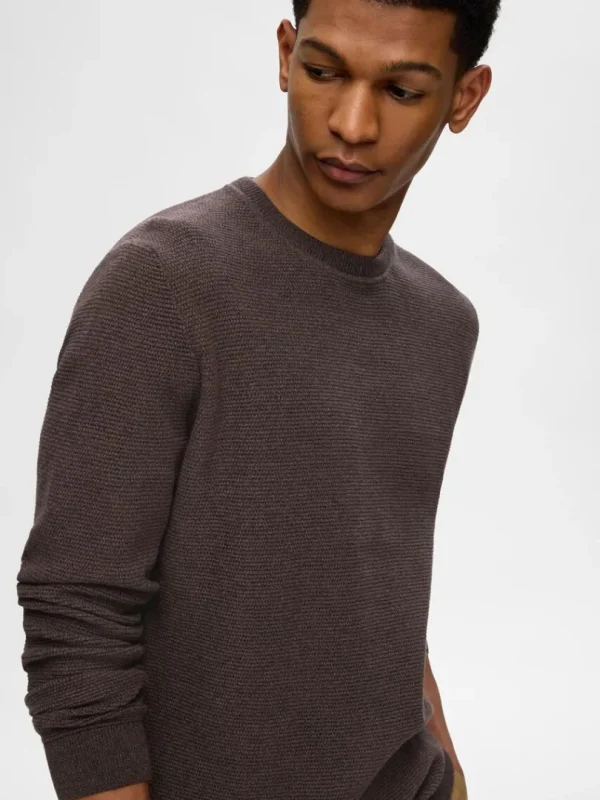 Strik>SELECTED 100% BOMULD SWEATER MED RUND HALS Brown