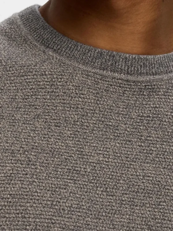 Strik>SELECTED 100% BOMULD SWEATER MED RUND HALS Grey