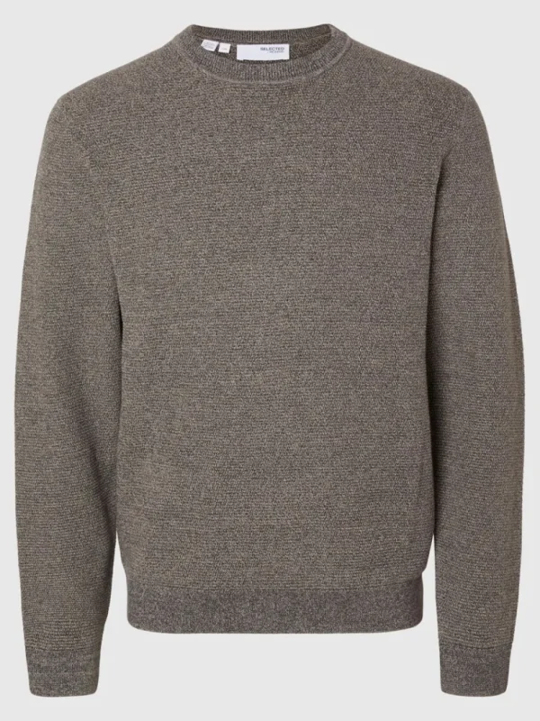 Strik>SELECTED 100% BOMULD SWEATER MED RUND HALS Grey