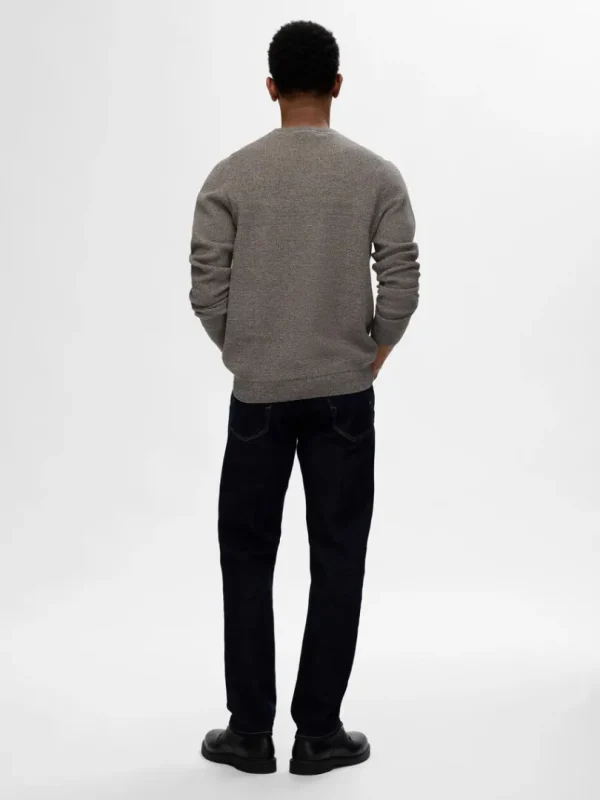 Strik>SELECTED 100% BOMULD SWEATER MED RUND HALS Grey