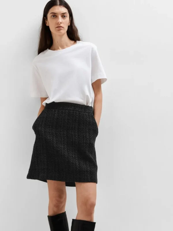 Nederdele>SELECTED BOUCLE MININEDERDEL Black
