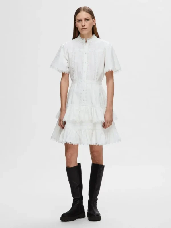 Kjoler>SELECTED BRODERET KORT KJOLE White