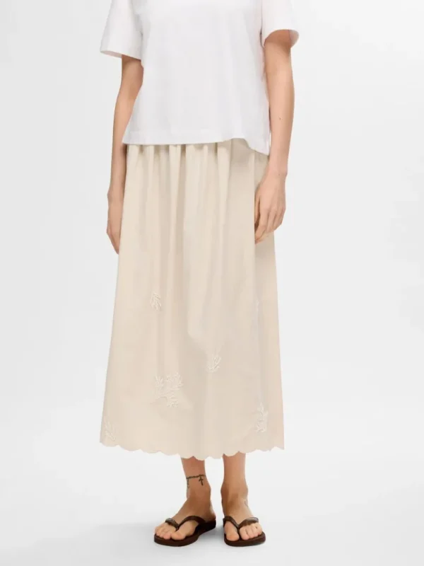 Nederdele>SELECTED BRODERET MAXINEDERDEL Beige