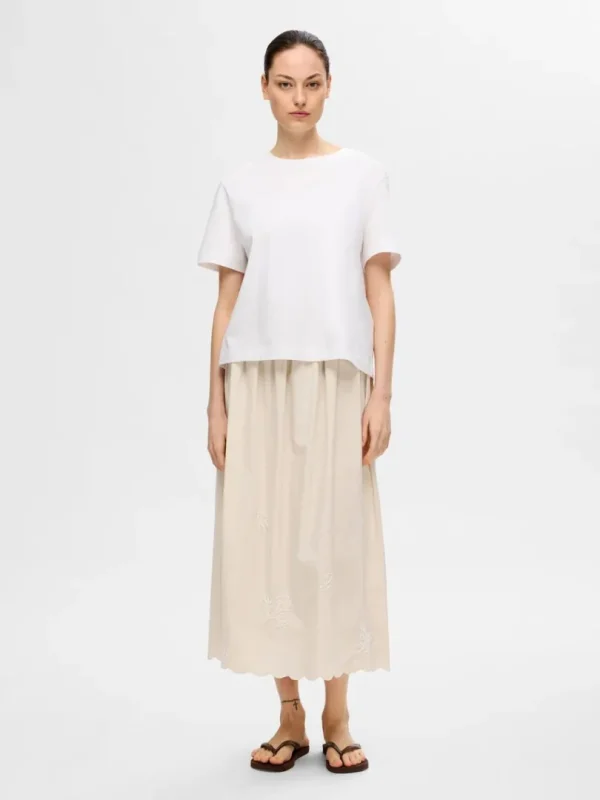 Nederdele>SELECTED BRODERET MAXINEDERDEL Beige