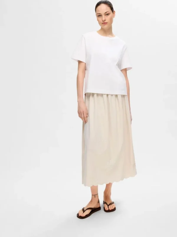 Nederdele>SELECTED BRODERET MAXINEDERDEL Beige