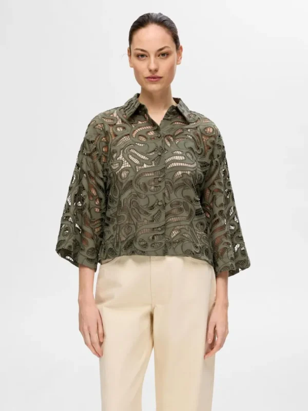 Skjorter>SELECTED BRODERIE ANGLAISE CROPPED SKJORTE Green